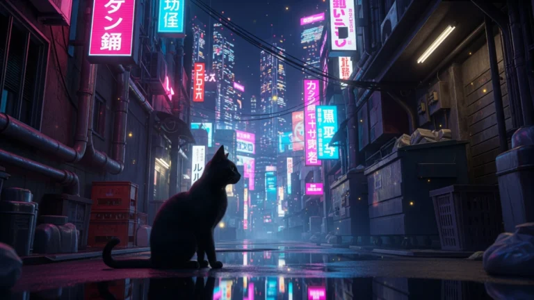 Cyberpunk alley cat wallpaper