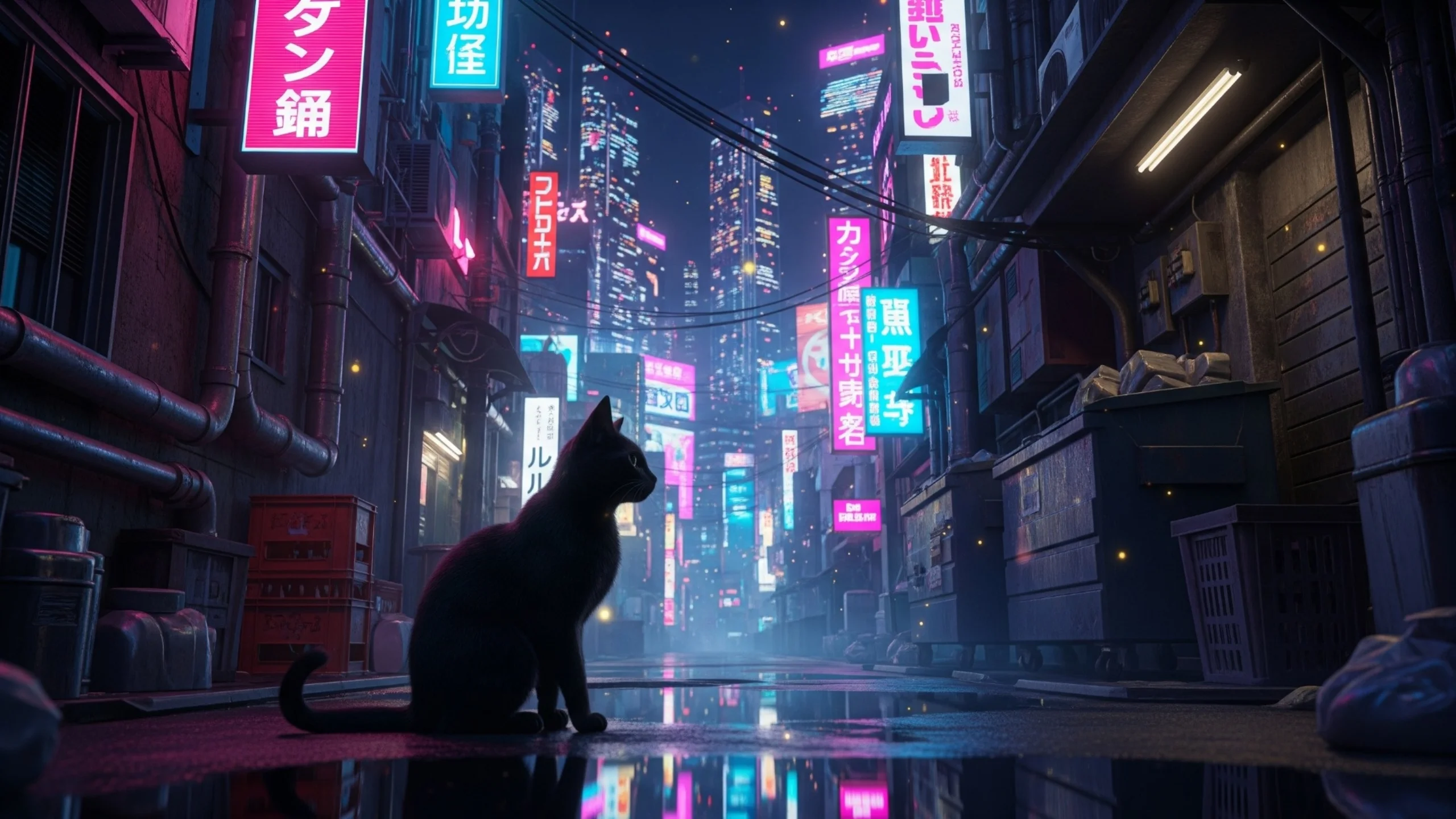 Cyberpunk alley cat wallpaper