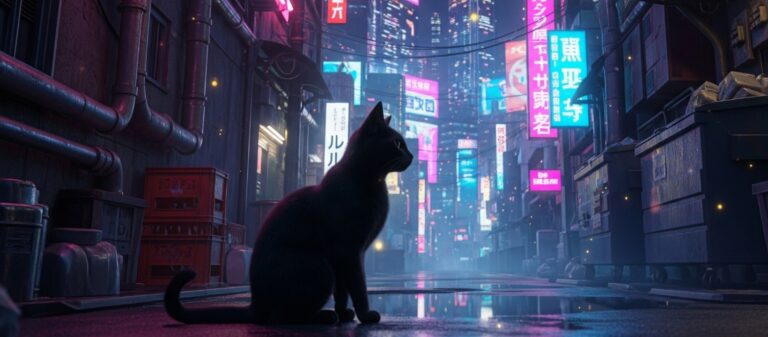 Alley Cat Cyberpunk City / Free UHD Wallpaper