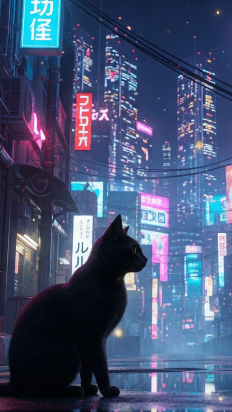 Alley Cat Cyberpunk City / Free UHD Wallpaper