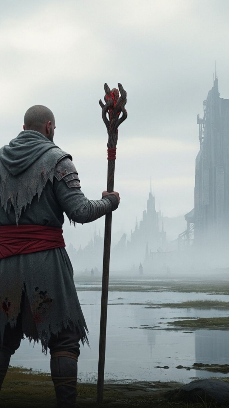 Man Surveys SciFi Wasteland / Free UHD Wallpaper