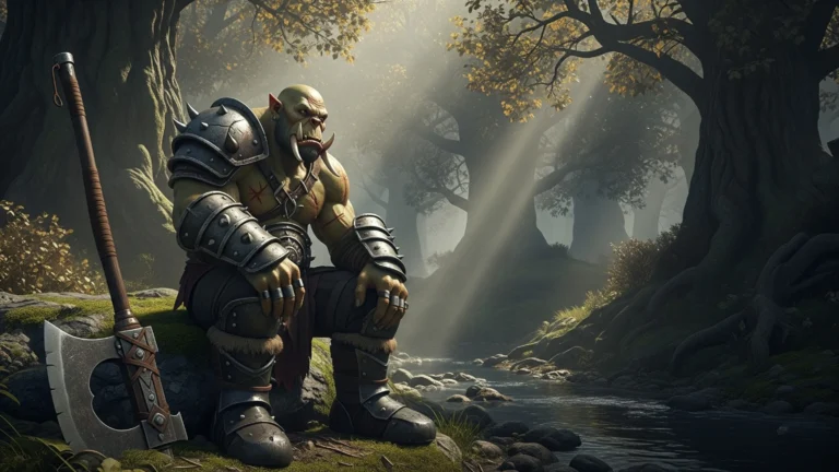 Orc warrior in fantasy forest after battle wallpaper