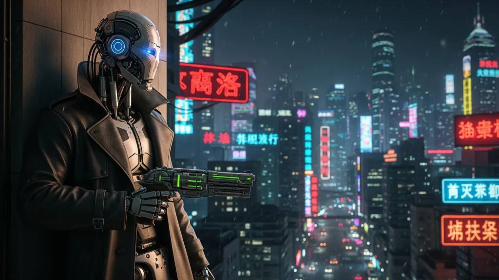 Cyberpunk android detective wallpaper