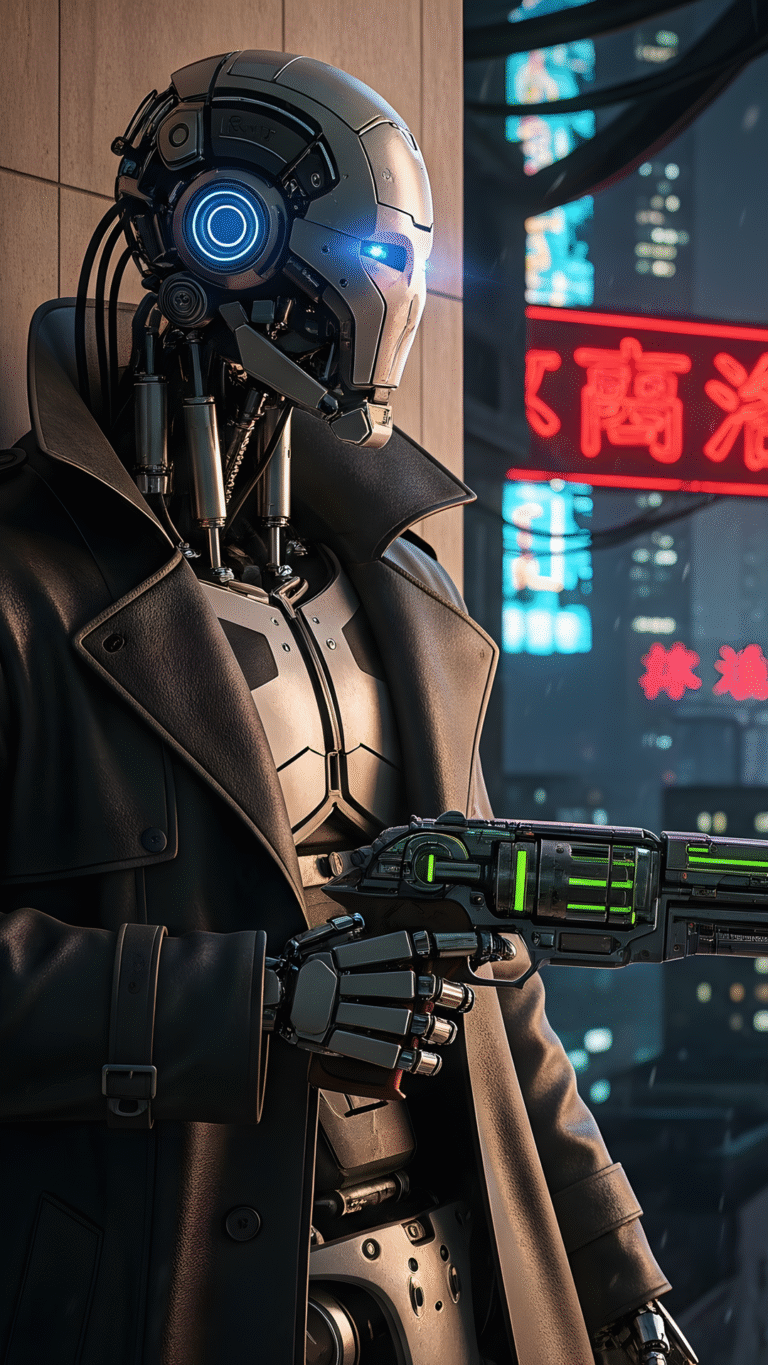 Android Detective Cyberpunk City / Free UHD Wallpaper