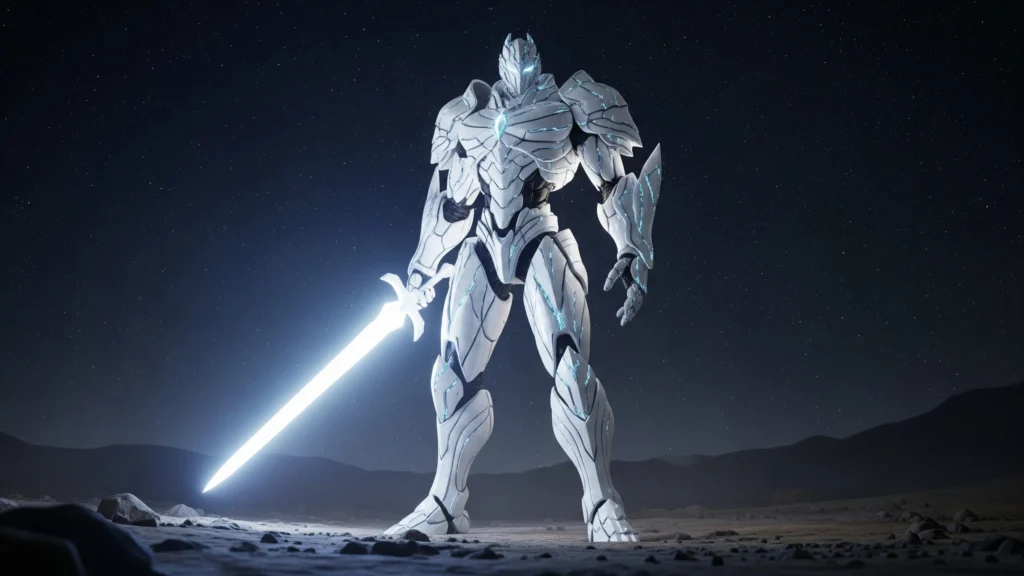 Colossal White Armored Space God Warrior Wallpaper