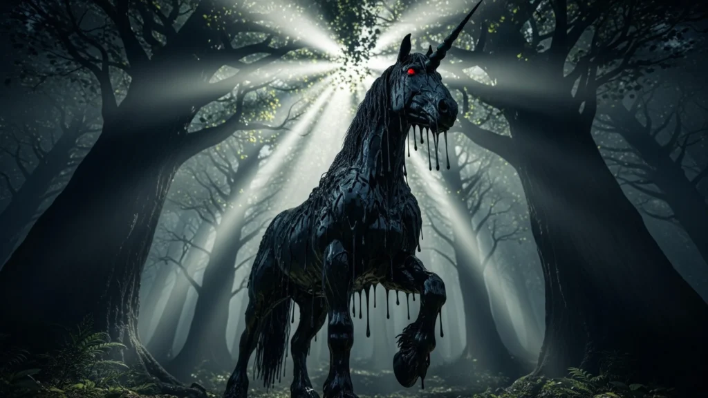 Evil unicorn, red eyes, fantasy horror wallpaper