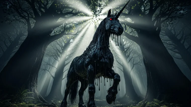 Evil unicorn, red eyes, fantasy horror wallpaper