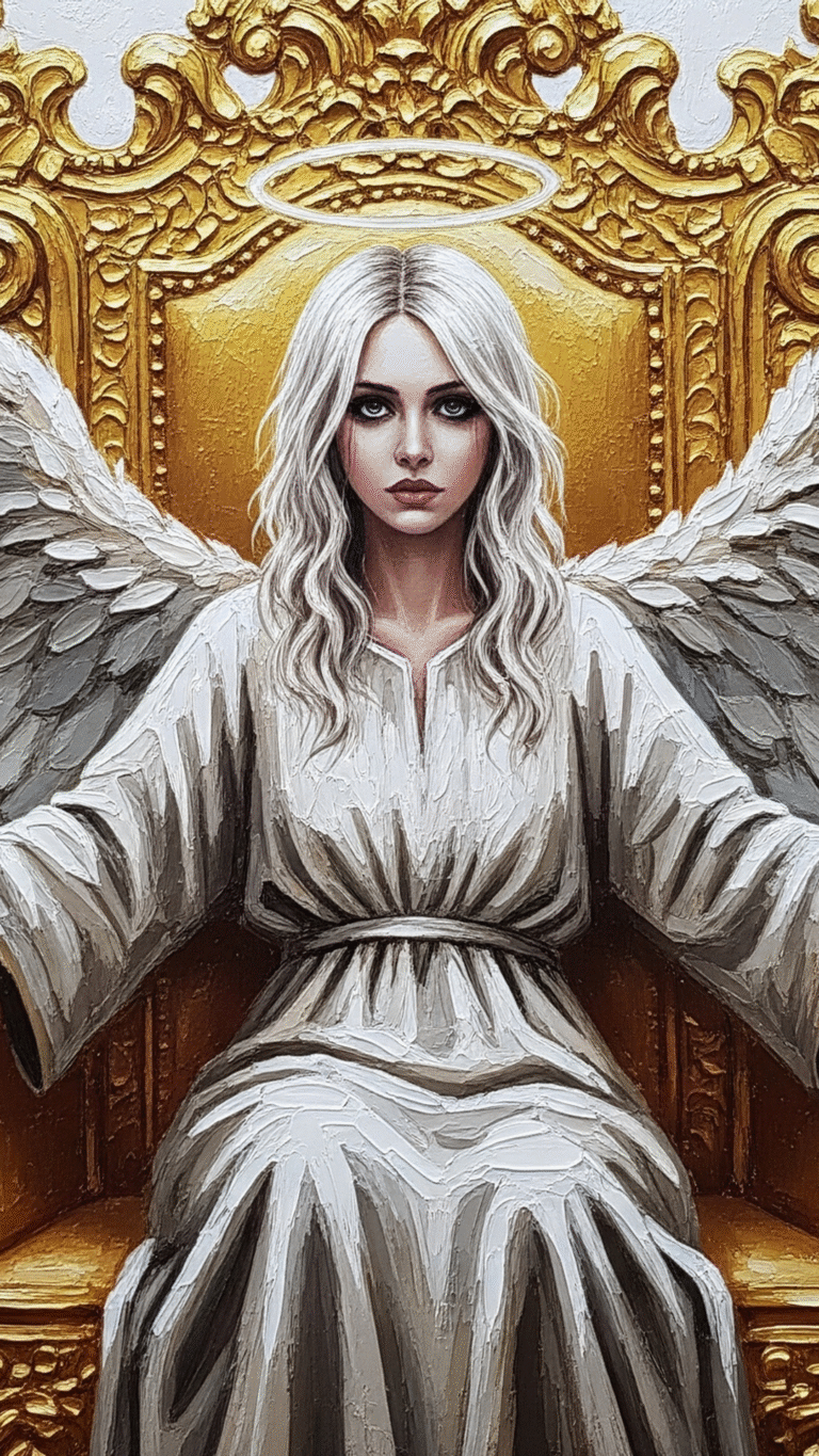Painted Angel On Throne / Free UHD Wallpaper