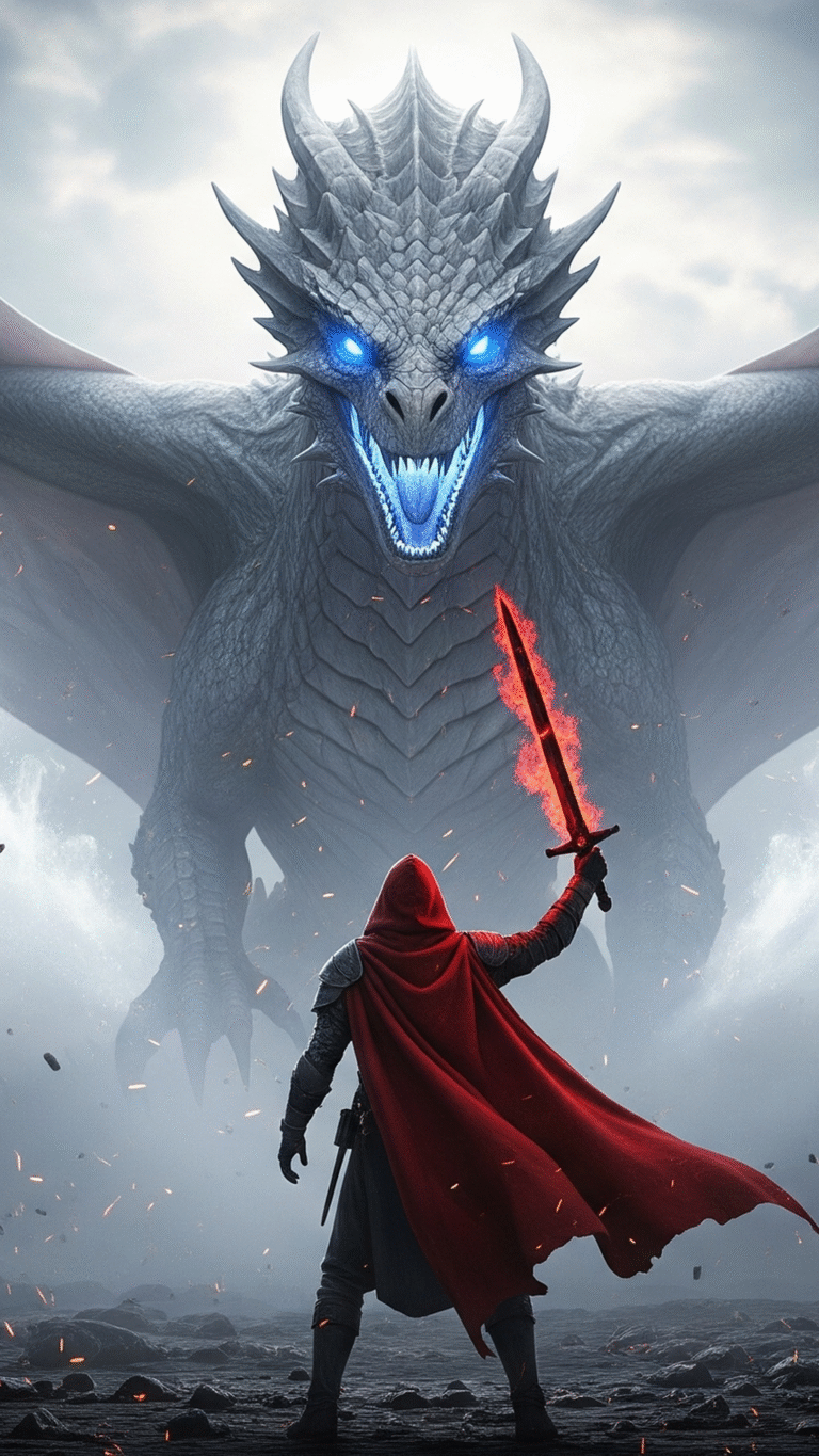 Red Warrior Versus Dragon / Free UHD Wallpaper